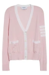 Thom Browne Relaxed Fit V Neck Cardigan With 4 Bar Stripe