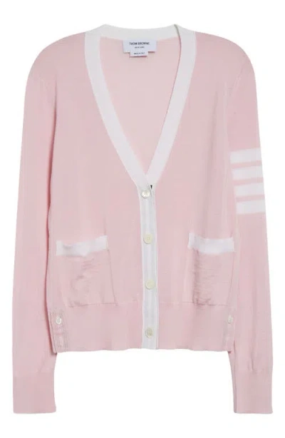 THOM BROWNE THOM BROWNE 4-BAR RELAXED FIT V-NECK VIRGIN WOOL CARDIGAN