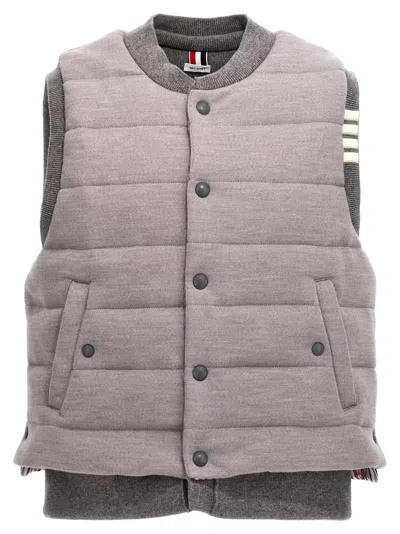 Thom Browne 4 Bar Reversible Wool Vest In Lt Grey
