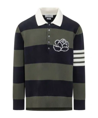 THOM BROWNE THOM BROWNE 4-BAR ROSE STRIPED POLO JUMPER