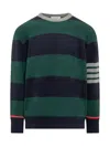 Thom Browne 4 Bar Rugby Jacquard Stripe Pullover In Green