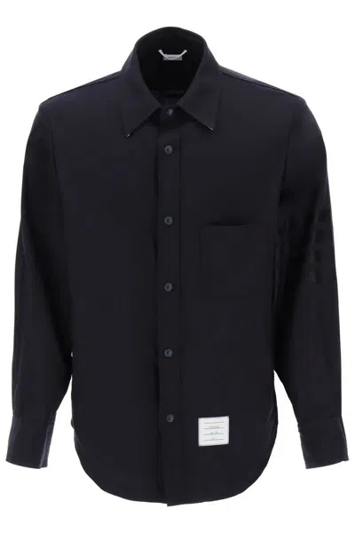 Thom Browne 4-bar Shirt In Light Wool In Blu