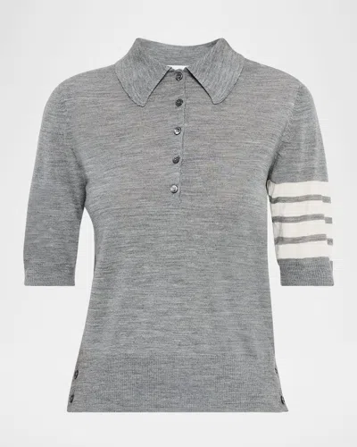 Thom Browne 4 Bar Short-sleeve Fine Merino Wool Polo Shirt In Grey