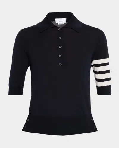 Thom Browne 4 Bar Short-sleeve Fine Merino Wool Polo Shirt In Black