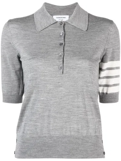 Thom Browne 4 Bar In Sustainable Fine Merino Wool Polo Shirt In Gray