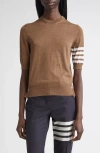 Thom Browne 4-bar Short Sleeve Wool Blend Sweater In Brown