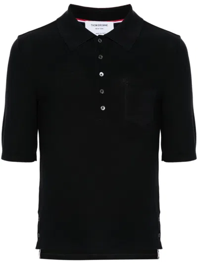 Thom Browne 4-bar Silk Polo Shirt In Blue