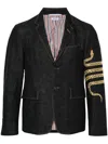 Thom Browne 4-bar Snake-embroidered Denim Blazer In Blue