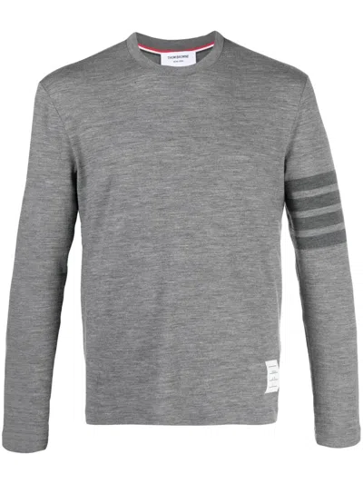 Thom Browne Heathered Grey Long-sleeve Knit Top With Subtle Stripe In Gray