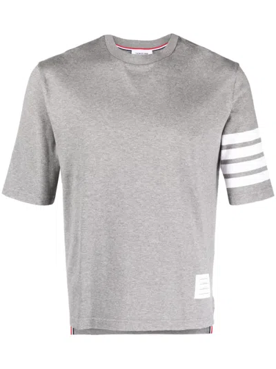 Thom Browne Heather Grey Short-sleeve T-shirt With Distinctive Stripe Detail In Gray