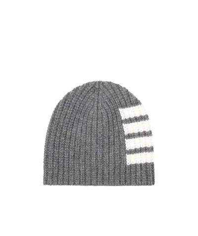 Thom Browne 4-bar Stripe Beanie In Gray