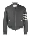 Thom Browne Grey Bomber Jacket With Signature 4bar Stripe In Wool Man In Black