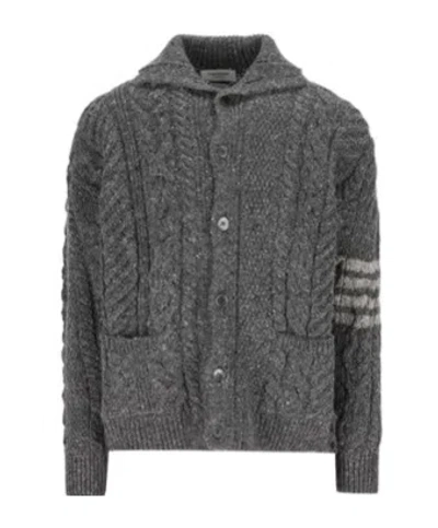 Thom Browne 4-bar Stripe Cable-knit Cardigan In Black