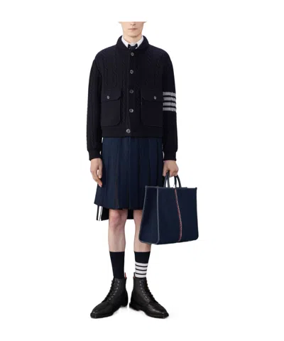 Thom Browne 4-bar Stripe Cable-knit Jacket In Black
