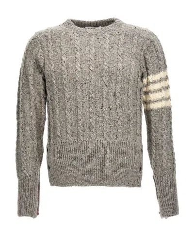 Thom Browne 4-bar Stripe Cable-knit Jumper In Gray