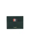 Thom Browne Textured Cowhide Leather Card Wallet With Iconic Striped Tab In Green