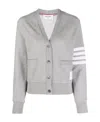 Thom Browne Four Bar Stripe Cotton Blend Knit V-neck Cardigan In Gray