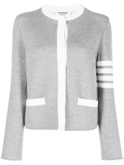 Thom Browne 4-bar Stripe Cardigan In Grey