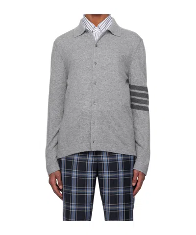 Thom Browne 4-bar Stripe Cashmere Polo Top In Gray