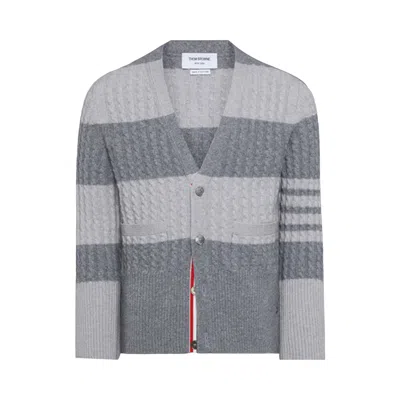 Pre-owned Thom Browne 4 Bar Stripe Classic Neck Cardigan 'tonal Grey' | Men's Size 3