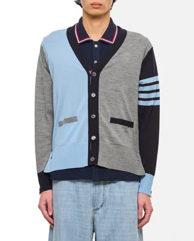 Thom Browne 4-bar Stripe V-neck Cardigan In Blue