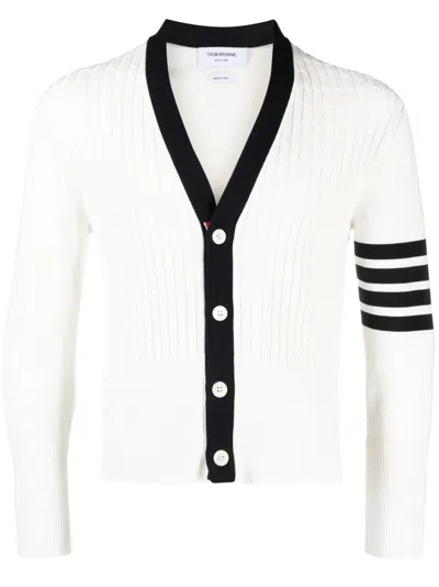 Thom Browne 4-bar Stripe Cotton Cardigan In 100 White
