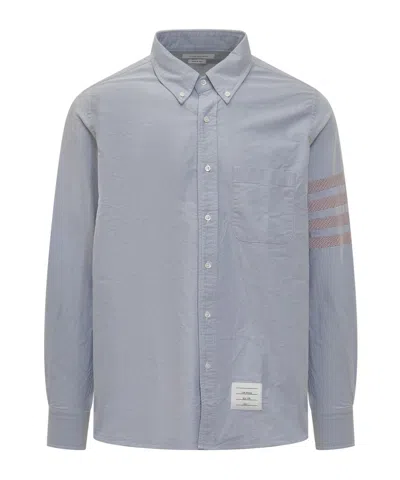 Thom Browne 4-bar Stripe Cotton Shirt In Gray