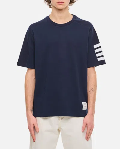 Thom Browne 4 Bar Stripe Cotton T-shirt In Blue