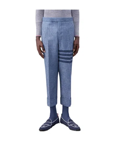 Thom Browne 4-bar Stripe Cropped Trousers In Blue