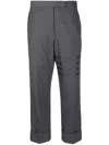 Thom Browne Classic Straight Cut Wool Trousers With Turn-ups In Grey