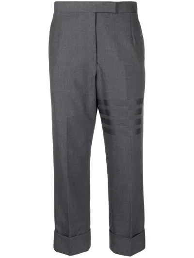Thom Browne Classic Straight Cut Wool Trousers With Turn-ups In Med Grey 035