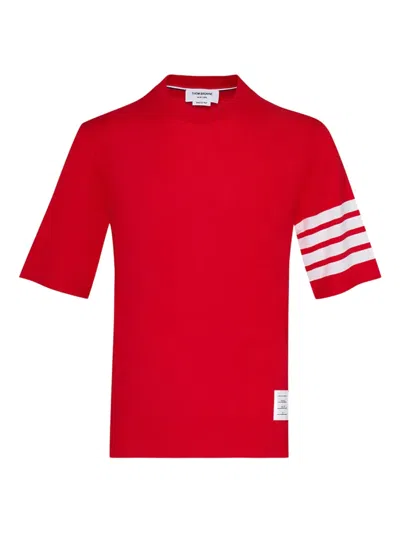 Thom Browne Four-bar Stripe Tee In Red