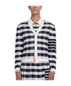 Thom Browne 4-bar Stripe Gingham-check Cardigan In White