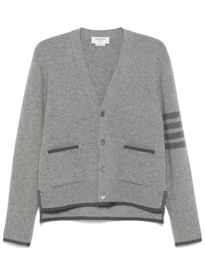Thom Browne 4 Bar Stripe Grosgrain Tipping Cardigan In Gray