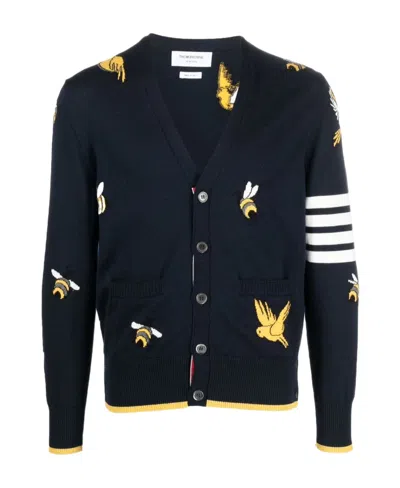 THOM BROWNE THOM BROWNE 4-BAR STRIPED INTARSIA-PATTERNED BUTTONED CARDIGAN
