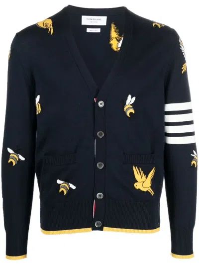 THOM BROWNE 4-BAR STRIPE INTARSIA-PATTERNED CARDIGAN