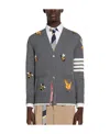 Thom Browne Birds And Bees Knitted Wool Cardigan In Gray