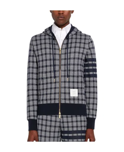 Thom Browne 4-bar Stripe Jacquard-check Cotton Hoodie In Black
