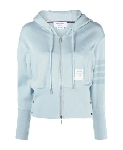 Thom Browne 4-bar Stripe Knitted Hoodie In Blue