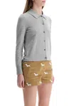 Thom Browne Women Jersey Polo With 4 Bar Stripe Detail In Lt Grey