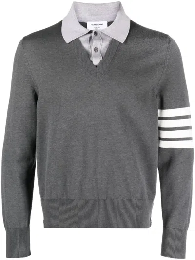 Thom Browne 4-bar Stripe Layered Jumper In Grey