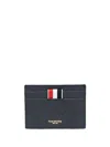 Thom Browne 4-bar Embossing Grosgrain Tab Detail Pebble Grain Leather Bifold Wallet In 415 Navy
