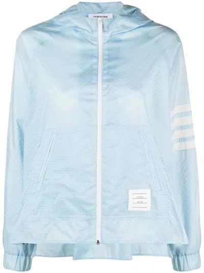 Thom Browne Hooded Ripstop Jacket Featuring Graphic Sleeve In Blue