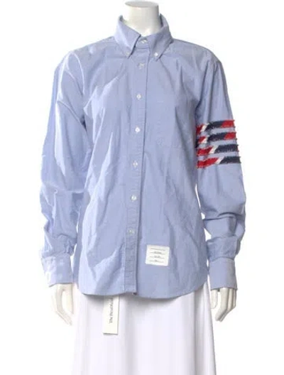 Pre-owned Thom Browne 4 Bar Stripe Long Sleeve Button-up Top In Blue
