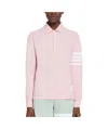 Thom Browne Three-stripe Long-sleeved Polo Shirt In Pink