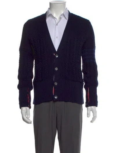 Pre-owned Thom Browne 4 Bar Stripe Merino Wool Cardigan In Blue