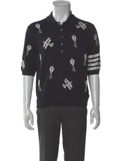 Pre-owned Thom Browne 4 Bar Stripe Merino Wool Polo Shirt In Blue