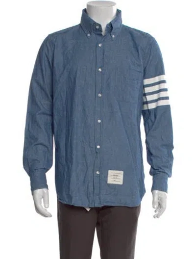 Pre-owned Thom Browne 4 Bar Stripe Patterned Denim Shirt In Blue