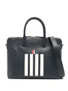 Thom Browne 4-bar Stripe Pebbled-leather Briefcase In Blue