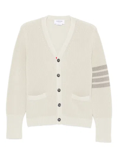 Thom Browne 4-bar Stripe Pockets Cardigan In White